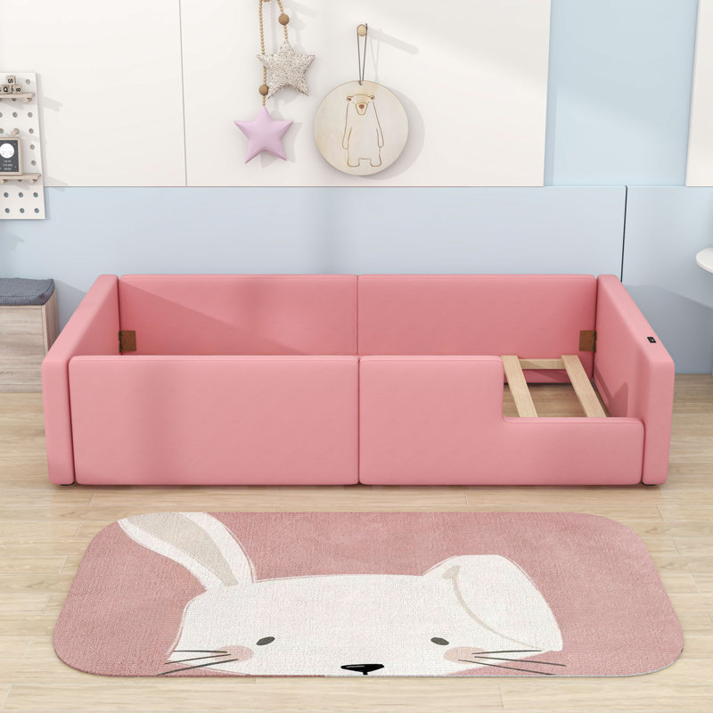 Lit simple pour enfant rembourré avec station de charge