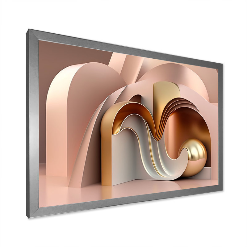 «Architectural Beauty in Minimal Pink Gold», reproduction sur toile, H 34 po x l 44 po x P 1,5 po, Cadre simple argenté