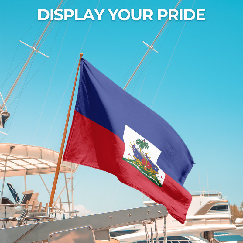 Drapeau d'extérieur d'Haïti (1,5 x 2,4 m) - Polyester durable et résistant à la décoloration, double couture, œillets en laiton - Drapeau des Caraïbes imprimé en haute définition