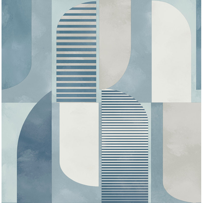 Papier peint géométrique abstrait bleu Otto, Blue