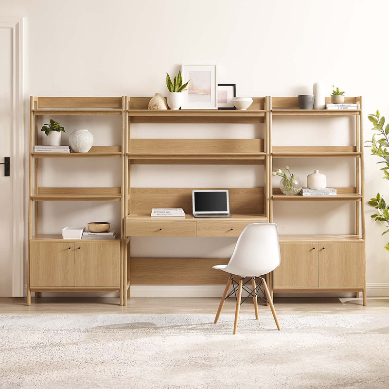 Bixby Oak 3-Piece Office Desk and Bookshelf Set