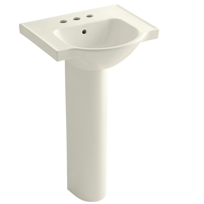 Veer™ Ceramic Pedestal Bathroom Sink with Overflow, Biscuit, 4" Centers, 35.5" H x 24" L x 18.25" W