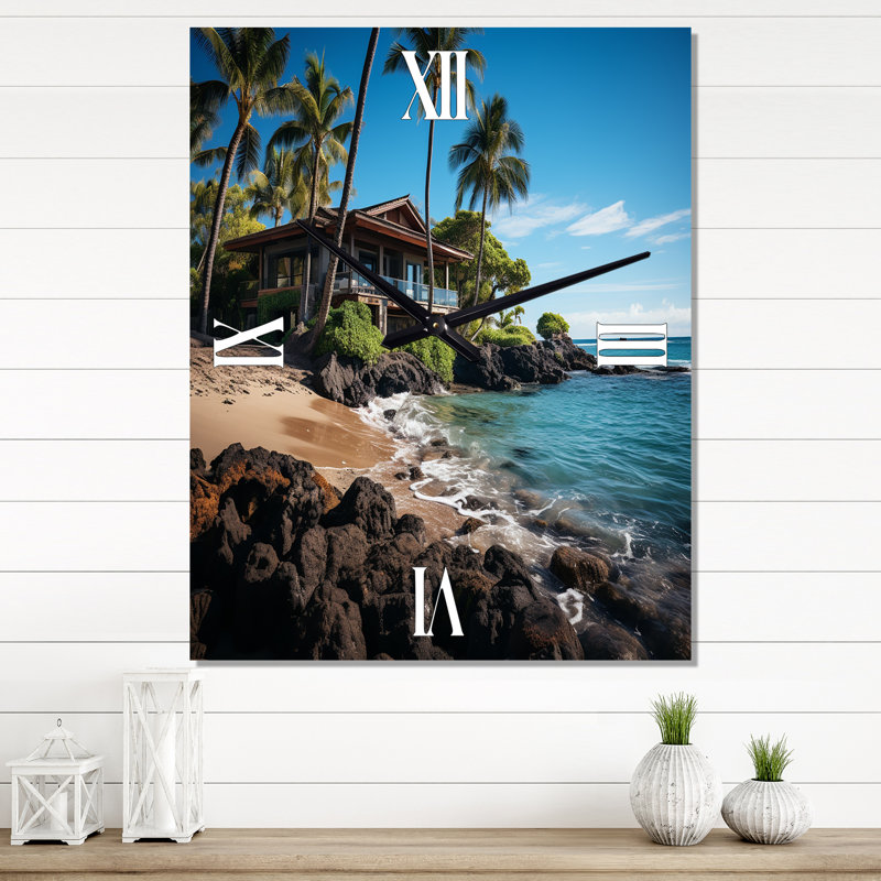 Hawaii Island Retreat - Horloge murale moderne nautique et de plage, Petit
