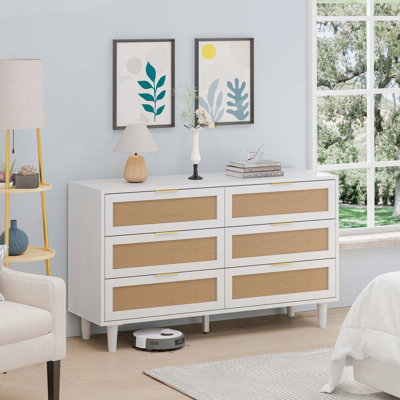 Commode 6 tiroirs multi-usages, armoire de rangement moderne avec pieds en bois