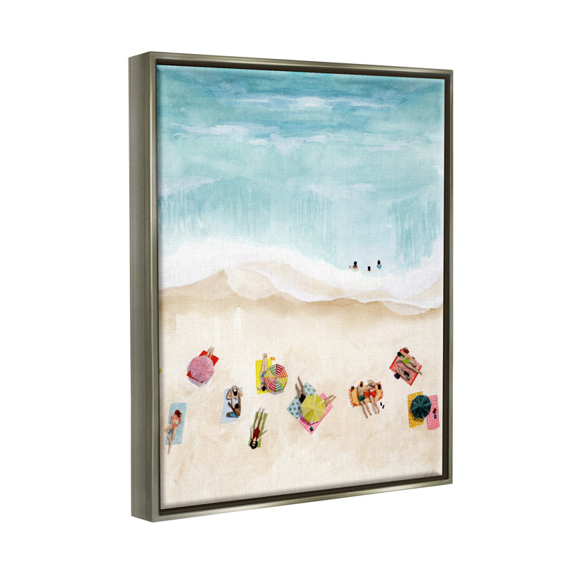 «Dovecove Summer Beach Day People Natation» par Grace Popp, H 31 po x l 25 po x P 1,7 po, Cadre flottant gris lustré
