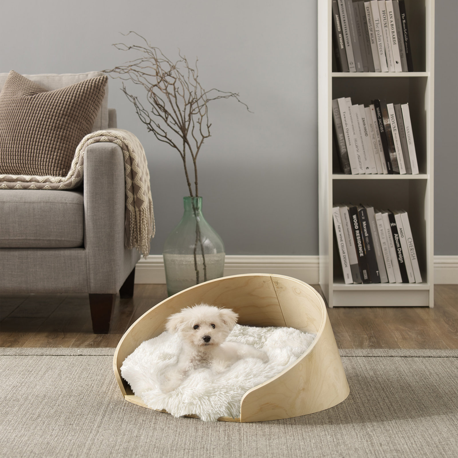 Kuai Faux Fur Pet Bed, Light Brown