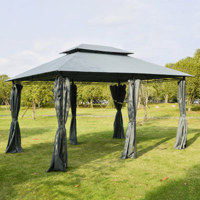 10' X 13' Outdoor Gazebo - Spacious Canopy With Curtains, Vented Roof, Steel Framework Sage Gray Frame