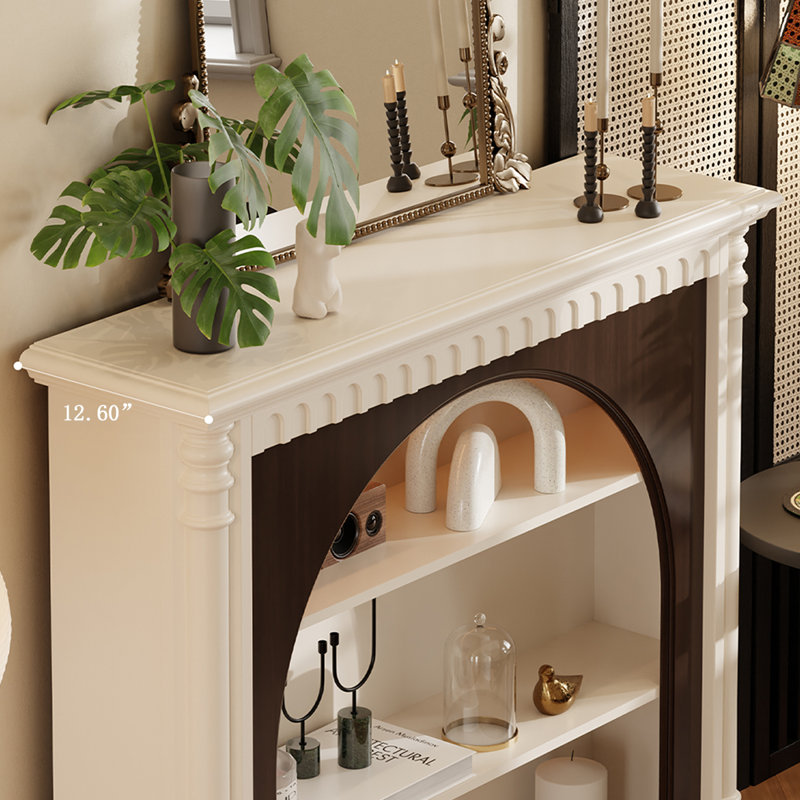 Beige + Black Solid Wood Freestanding Fireplace