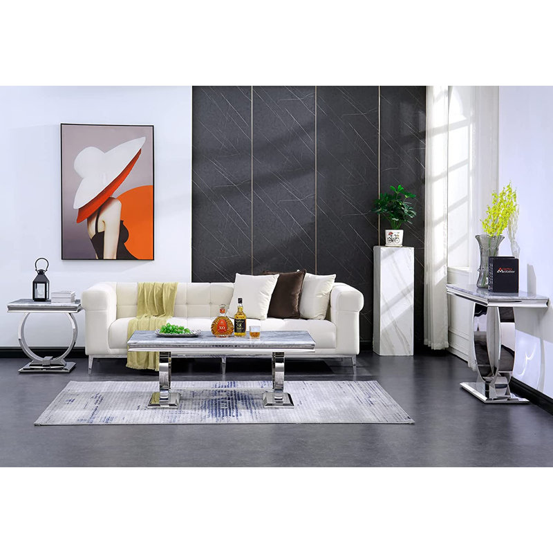 Table basse Lisandru, Blanc, Argent