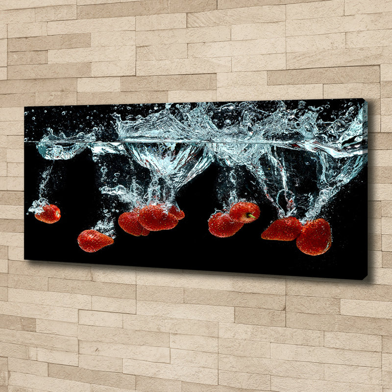 Strawberries Under Water - Print on Canvas, Wrapped Canvas, 50cm H x 125cm W x 2cm D