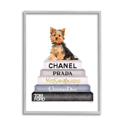 " Book Stack Yorkie Dog Glam Fashion " by Amanda Greenwood