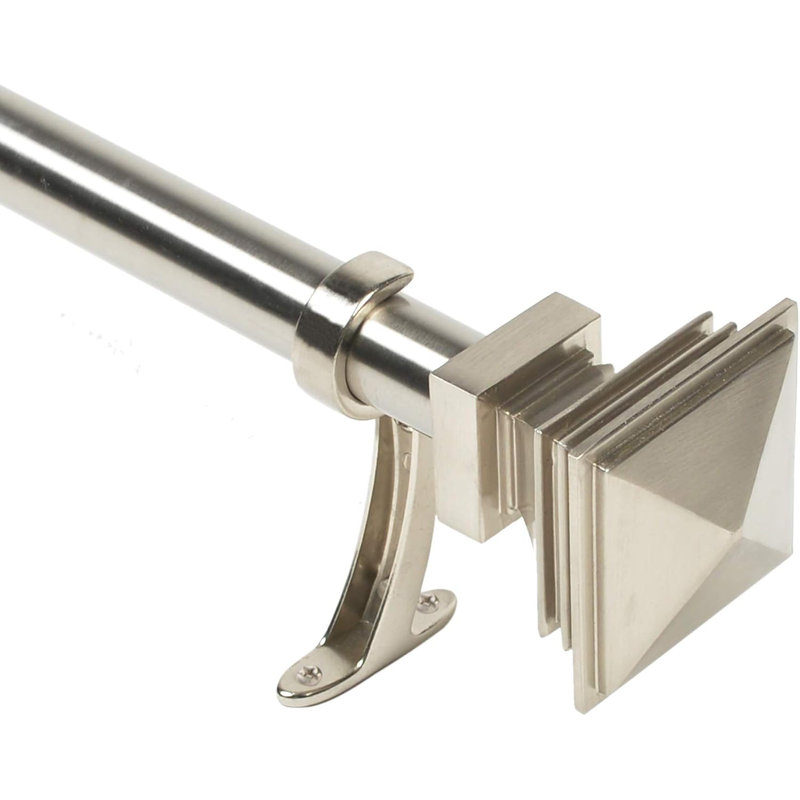 Ensemble de tringle à rideaux ajustable en argent satiné de 1 po pour fenêtres et portes avec embouts et supports carrés - 36 po à 66 po