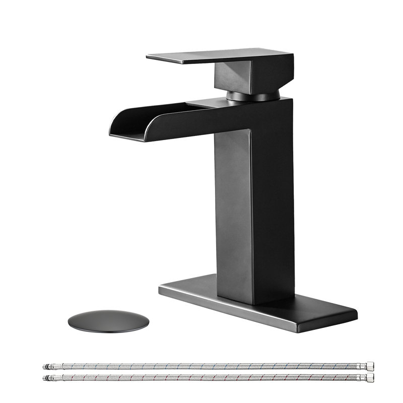 Topcraft Single Handle Single Hole Waterfall Bathroom Sink Faucet With Baseplate, Matte Black