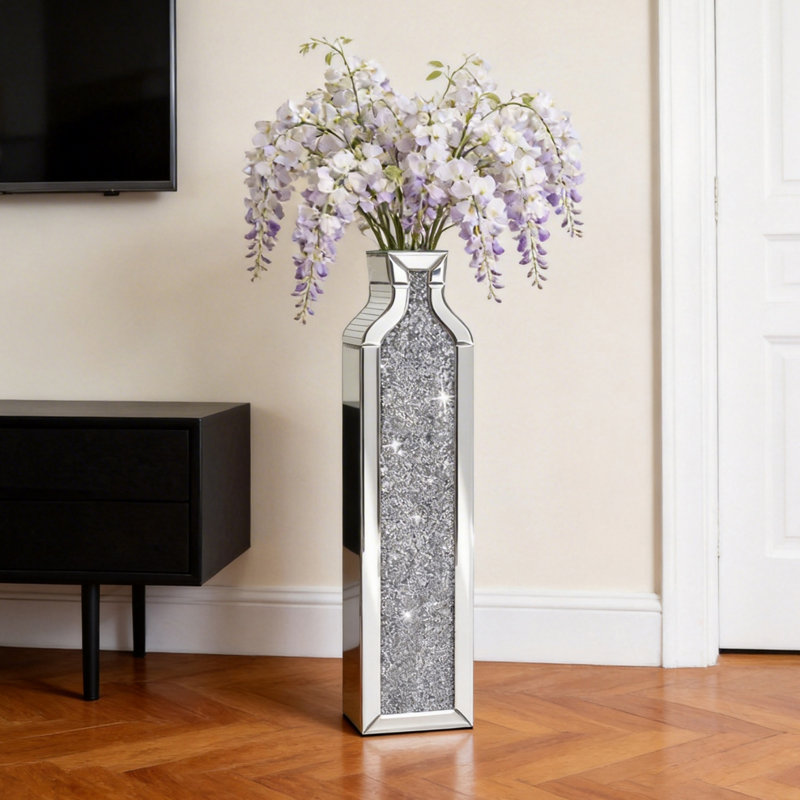 Vase de plancher 30 po incrusté de verre cristal