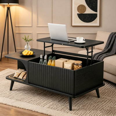 Wood Lift Top Coffee Table with Hidden Storage & Shelf
