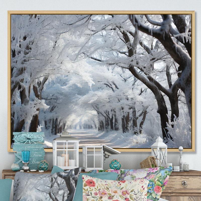 Winter Frosty Forest I, reproduction d'art sur toile, H 34 po x l 44 po x P 1,5 po, Cadre naturel flottant