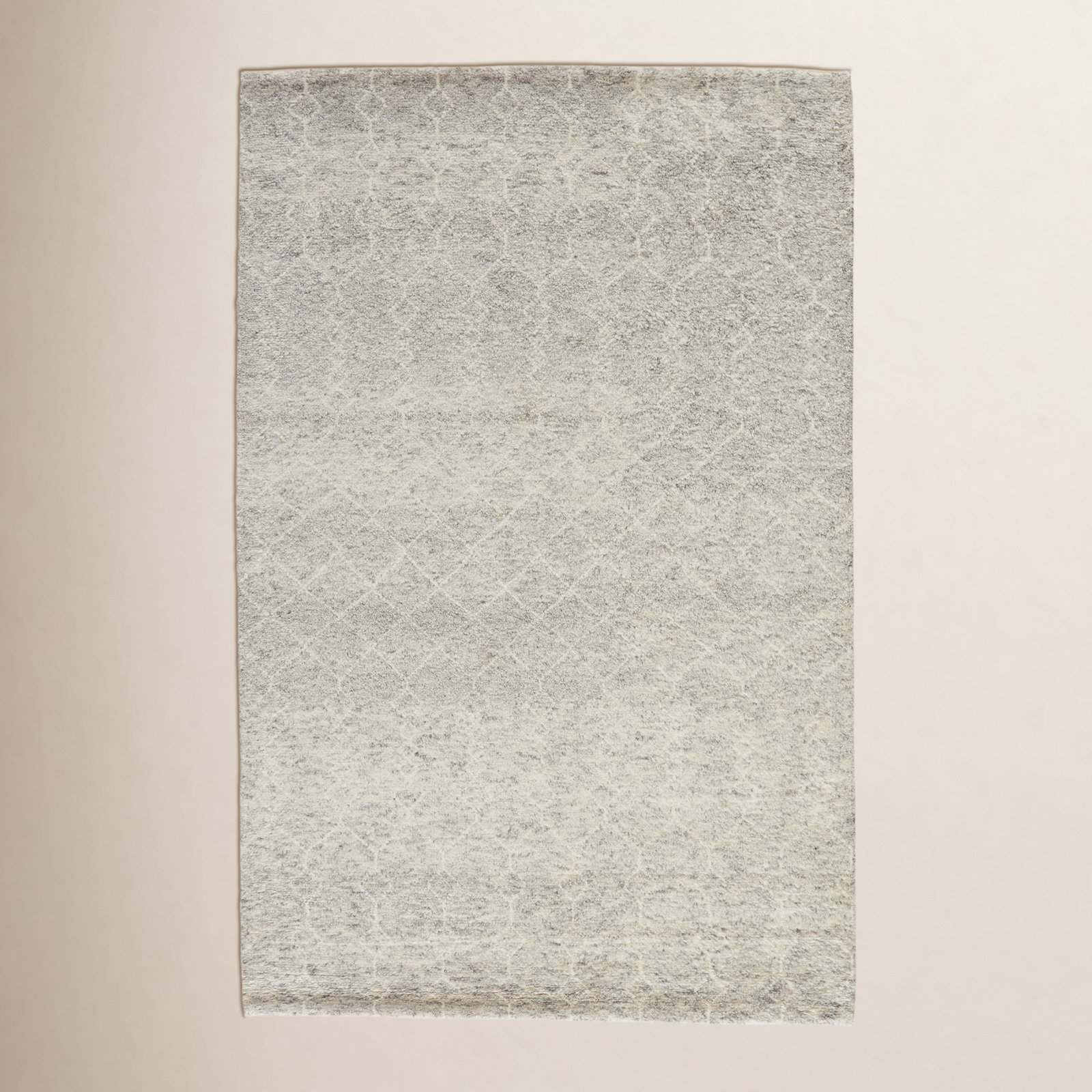 Kendall Gray White Hand-Knotted Geometric Rug, Rectangle 5' x 8'