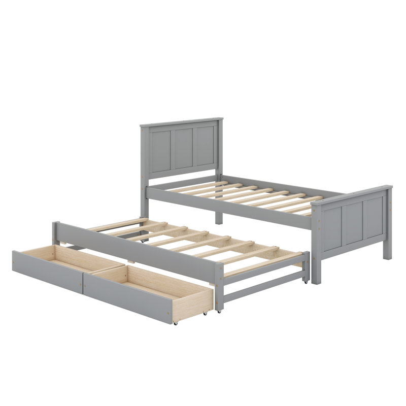 Canapé-lit classique en bois massif avec rangement et tiroirs, Gris