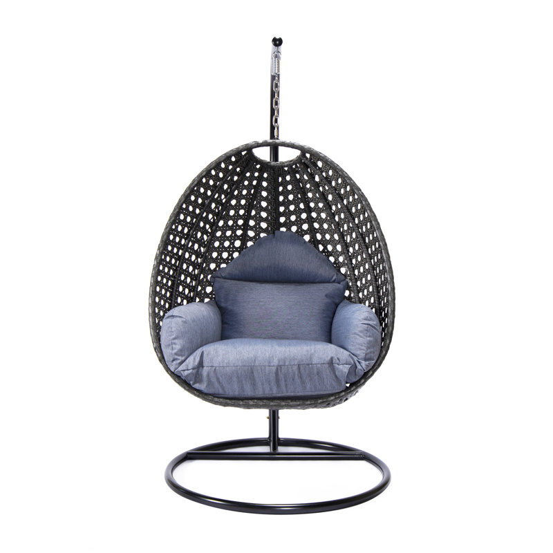Balancelle d'extérieur pour 1 personne avec support Brookstonval, support pour œuf suspendu en osier tissé à la main, structure en fer résistant aux rayons UV, méridienne de patio rembourrée pour porche, jardin, balcon et cour arrière
