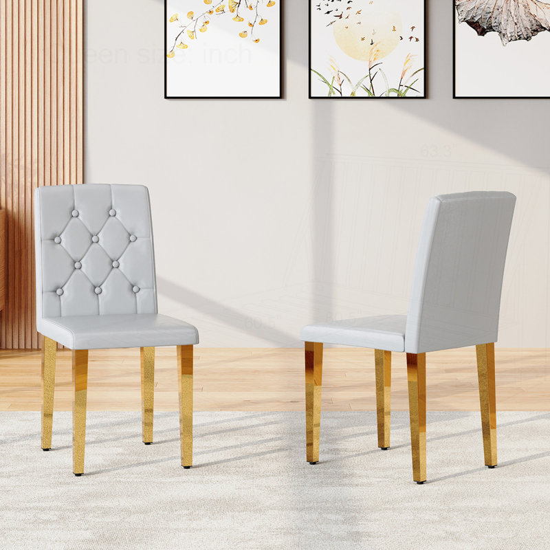 Ensemble de 2 chaises de salle à manger en polyuréthane, Gris clair, Doré, 2