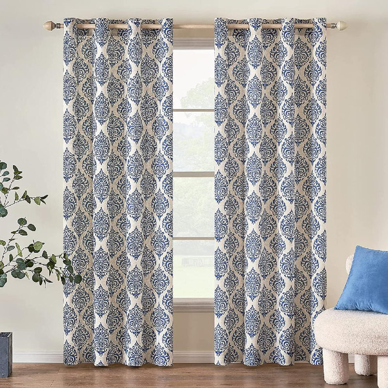 Paire de rideaux obscurcissant avec œillets Anarbek, Bleu / beige, L 52 po x L 96 po