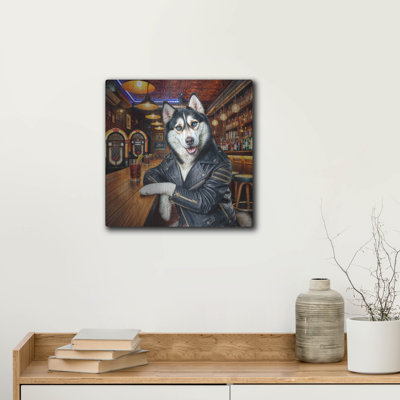 Art mural en métal Trinx «Biker Bar Husky Dog» par Rey Klimt