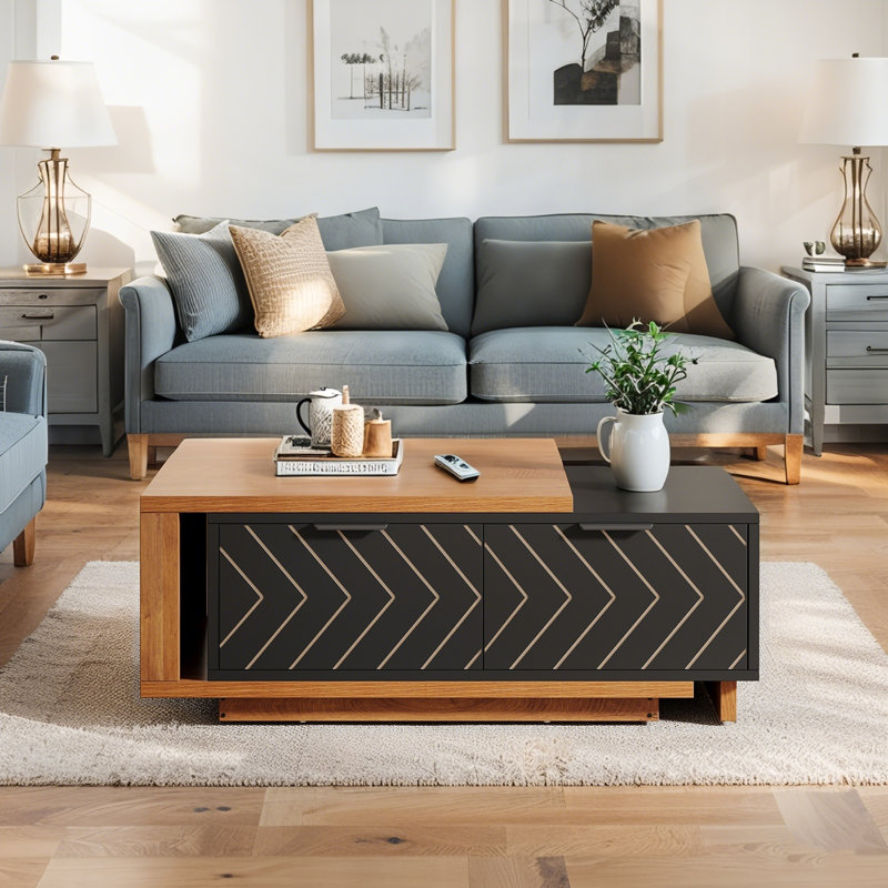 Table basse extensible, table basse centrale avec 2 tiroirs de rangement
