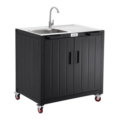 Îlot de cuisine d'extérieur en acier avec évier et armoire de rangement en acier inoxydable de 35 po FEASTO - Station de préparation de barbecue pour terrasse et jardin