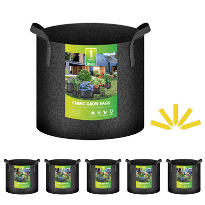iPower 1 Gallon 5 Pack Plant Grow Bags Thickened Nonwoven Aeration Fabric Pots Heavy Duty Durable Container, Strap Handles for Garden, Tan