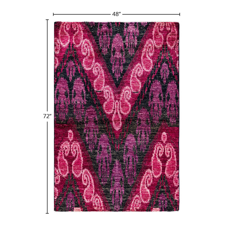 Tapis noir contemporain en laine noué à la main surteint 4 pi 0 po x 6 pi 0 po