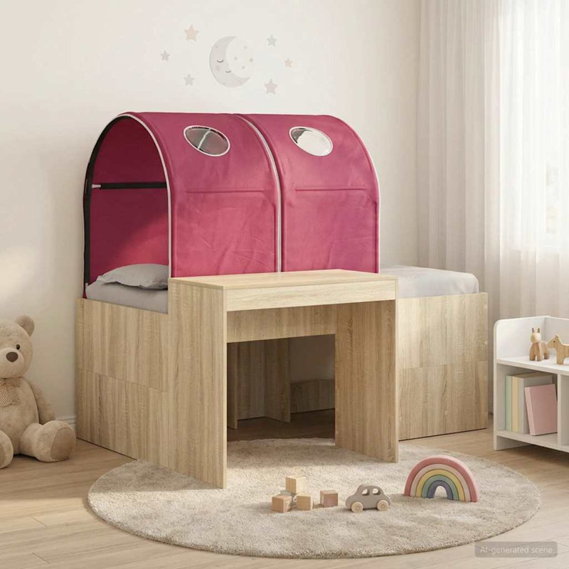  Bed with Tunnel 4 pcs Engineered Wood Frame Bedroom Furniture Modern, European Toddler (80 x 160cm), Artisan Oak/Red