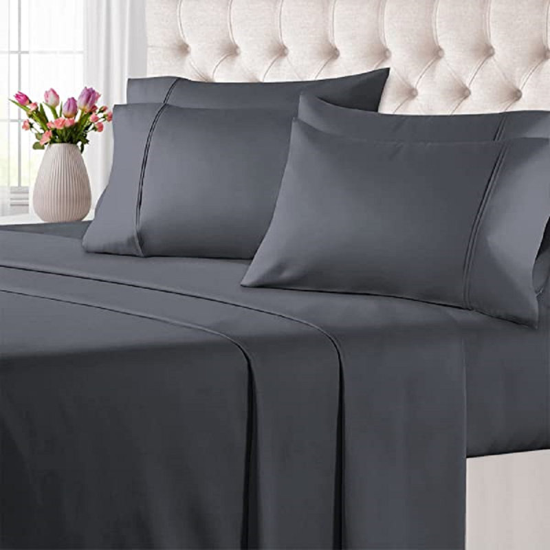 Evia-Lea 200 Thread Count Egyptian-Quality Cotton Percale Fitted Sheet, Charcoal, Super King (6')
