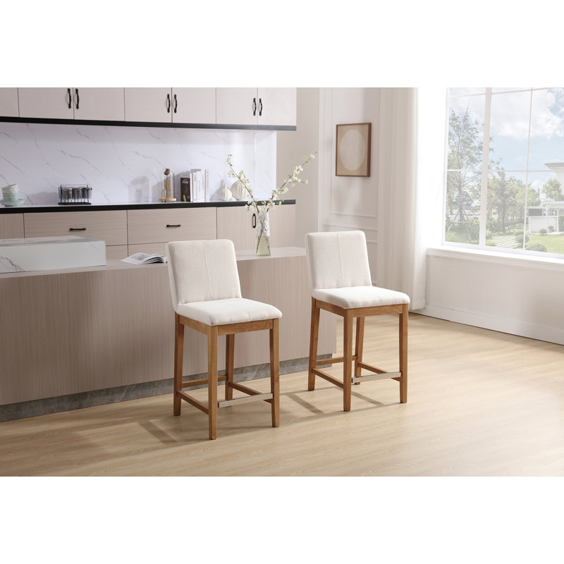 Alayha Upholstered 26'' Counter Stool with Solid Wood Frame, Beige
