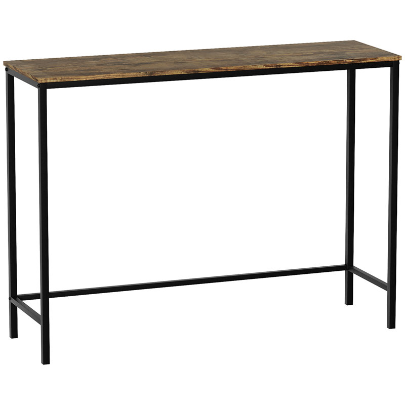 Sylvie 100Cm Industrial Style Slim Console Table With Metal Legs For Hallway and Living Room, Dark Wood
