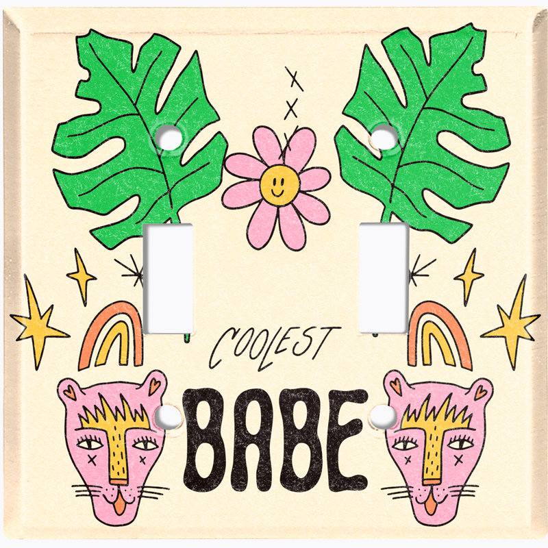 Caricature mignonne de bébé mignon et cool avec une feuille et un chat