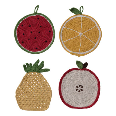4-Piece Cotton Crocheted Fruit Shaped Pot Holder Set