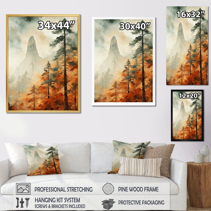 «Earthy Brown Forest Of Redwood Trees II», reproduction d'art sur toile, H 44 po x l 34 po x P 1,5 po, Cadre naturel flottant