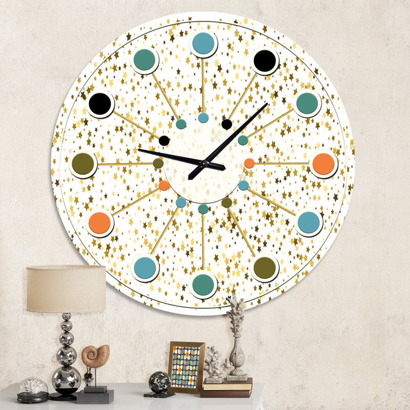 Golden Glitter Confetti - horloge murale Mid-Century moderne, Moyenne