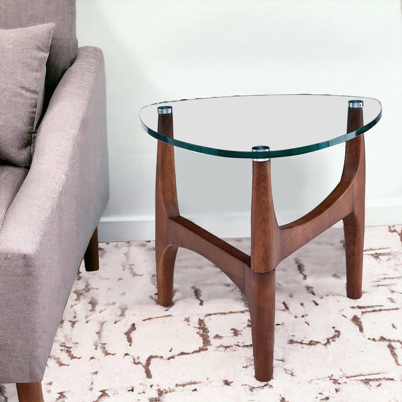Table de bout rectangulaire en verre et noyer Smyth 20 "Smyth