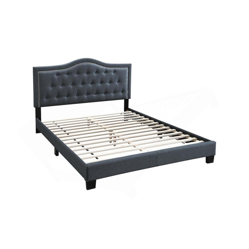 Mobilier de chambre à coucher avec tête de lit capitonnée à boutons 1 lit européen, Gris anthracite, Grand lit