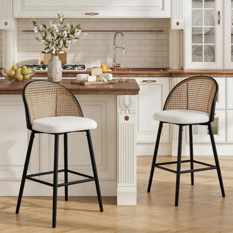 Upholstered Bar Stool, White, 2