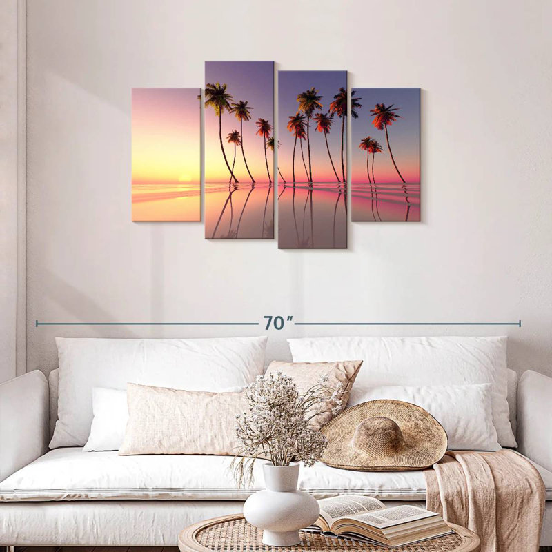 Coucher de soleil rose sur les palmiers Gillard, H 27 po x l 43 po