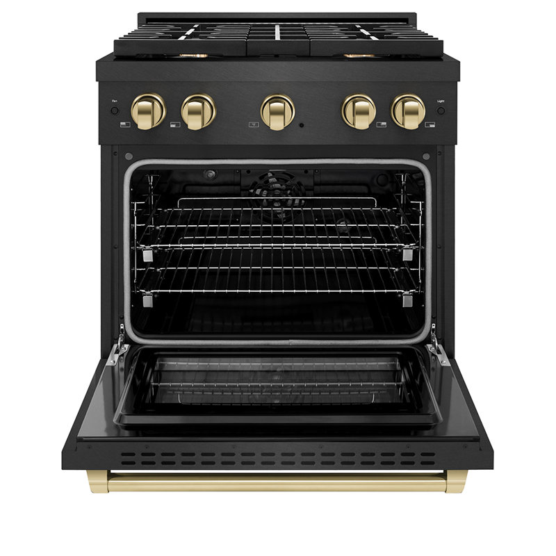 ZLINE Autograph 30 in. Paramount Dual Fuel Range in Black Satin Stainless Steel with Bronze Accents, Polished Gold