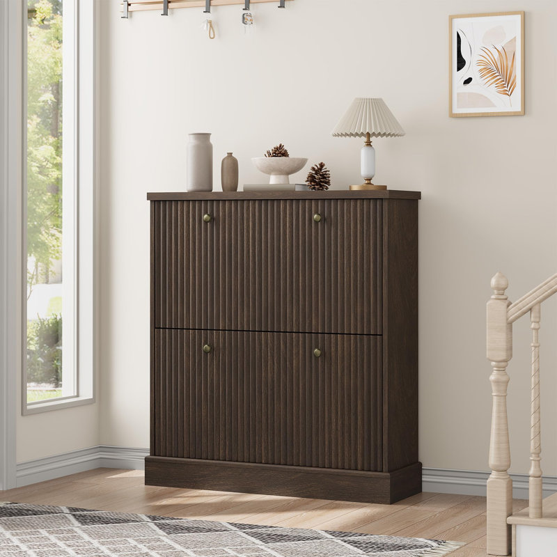 12 Pair Flip Down Shoe Storage, 90.5 cm H x 80 cm W x 25.4 cm D, Brown