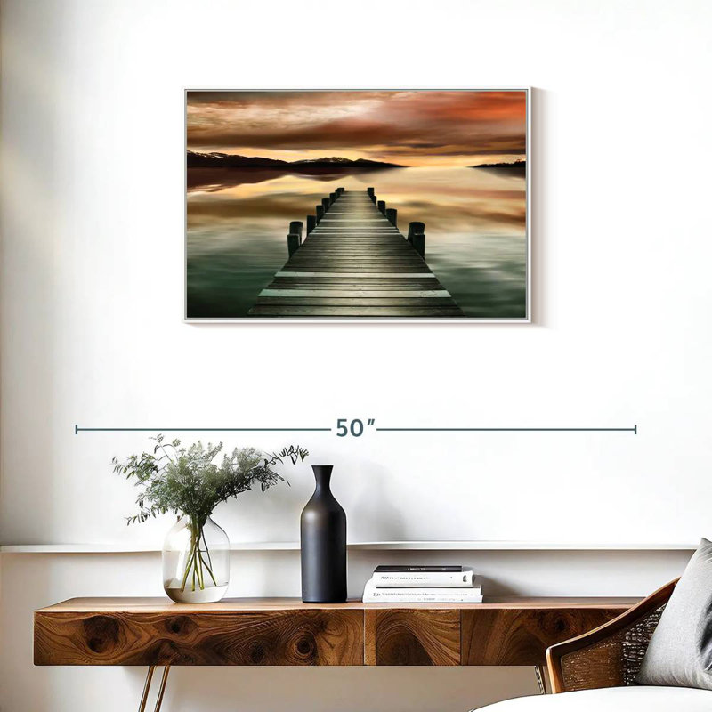 Jetée au coucher du soleil, Cadre flottant blanc, 31 po x 21 po