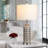 Javell Ceramic Gray Table Lamps with Drum Shade USB Charging Port AC Outlet Touch Switch