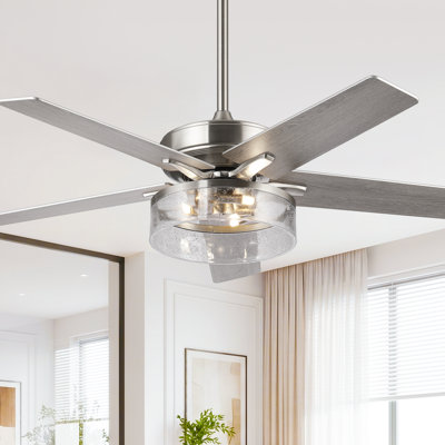 52" Modern Nickel Ceiling Fan With Light Kit And Remote Control, Double-Sided Blades, 6 Speeds Reversible DC Motor, 6"/10" Downrods, Timer