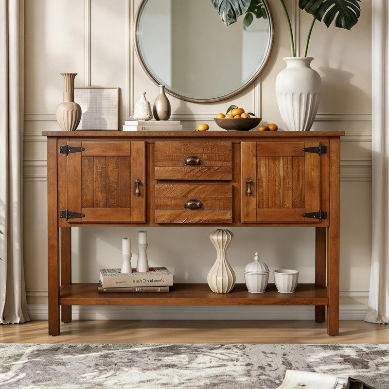 Retro 46.5 Sideboard,Entryway Table,Console Table,Sideboards Buffet Table with Bottom Shelf, Brown