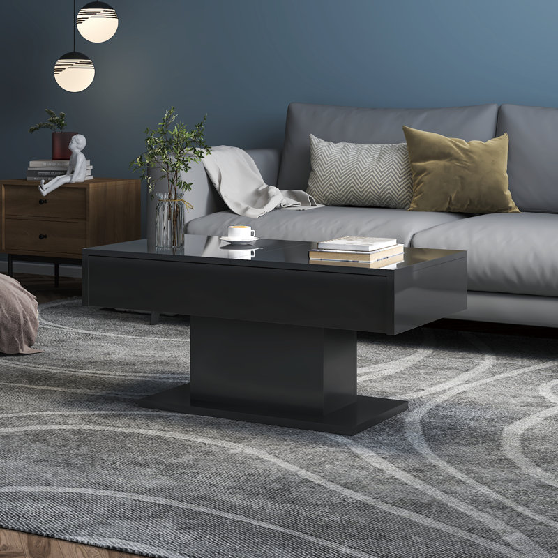 Modern Led Coffee Table With 16-Color Lights & Storage For Living Room, Black