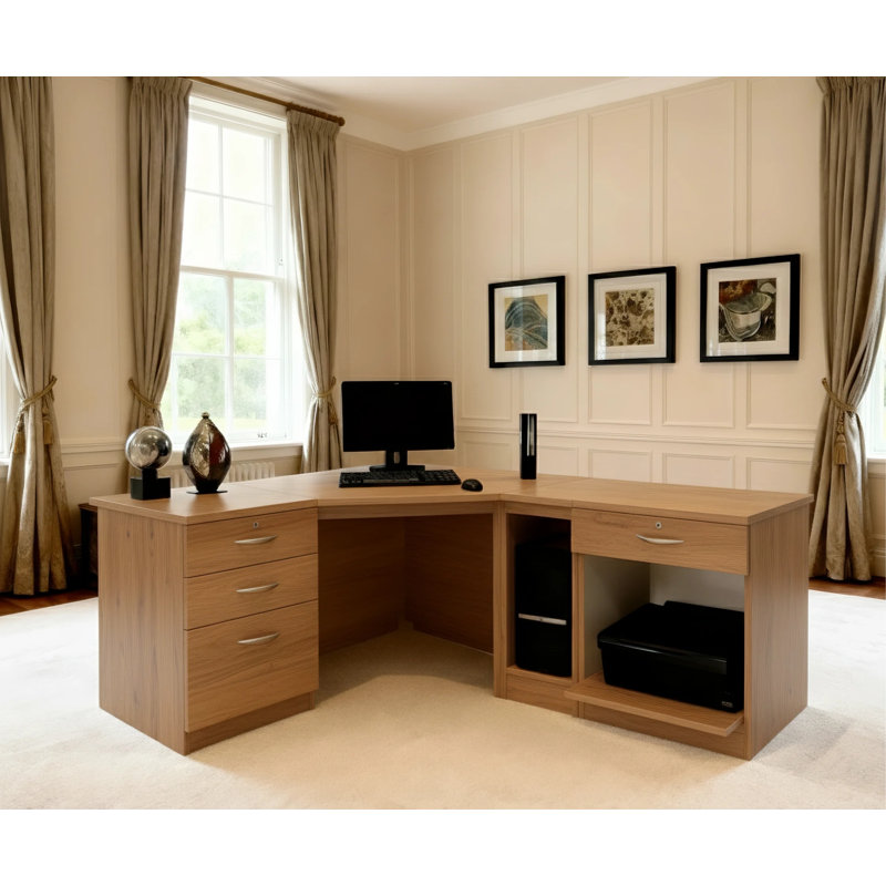 Brie L-Shaped Computer Desk, English Oak